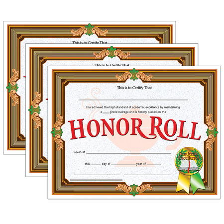 HAYES Honor Roll Certificate, 30 Per Pack, PK3, Recommended Grade: K-12 VA612